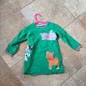 Adorable Green Girl’s Shirt Dress with Cat Design, Sz 6y